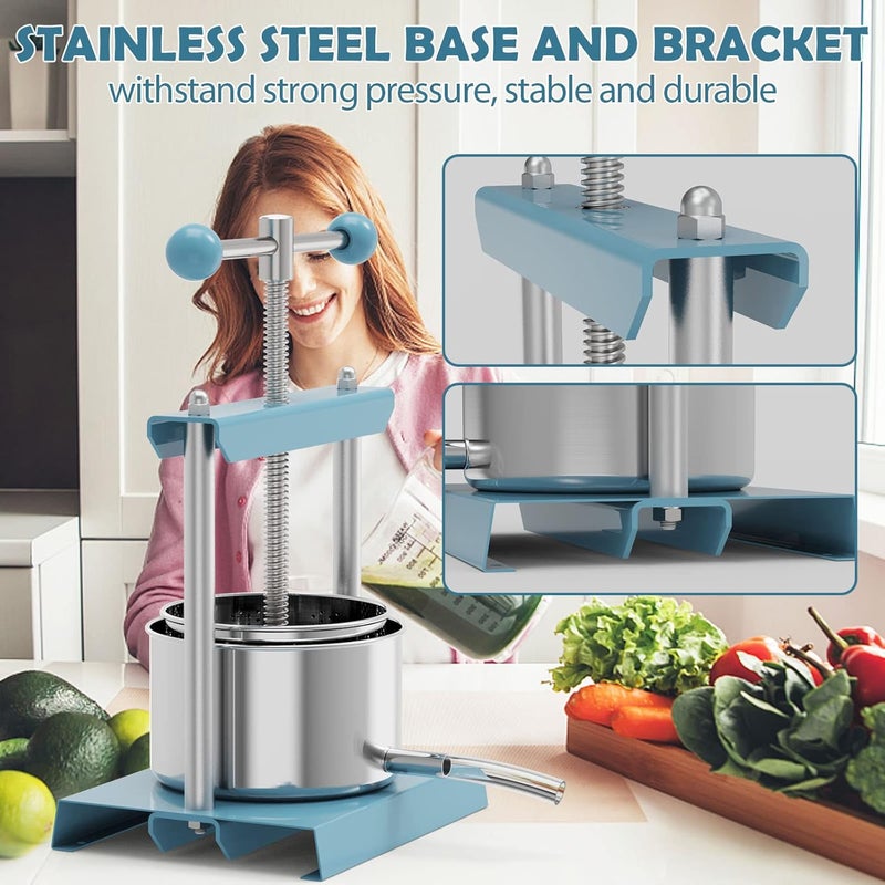 SQUEEZE master Cheese Tincture Herb Fruit Wine Manual Press -0.53Gallon/ 2 Litre-Power Ball Handle-Stainless Steel & Iron for Juice, Cider,Wine,Olive Oil-Blue - Image 5